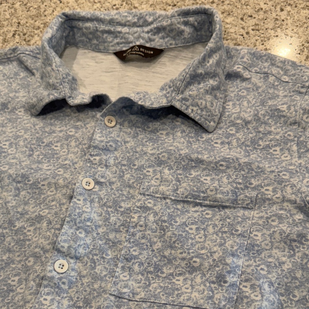 Alpine Design Light Blue Floral Casual Button-Down Shirt Short Sleeve Mens Large